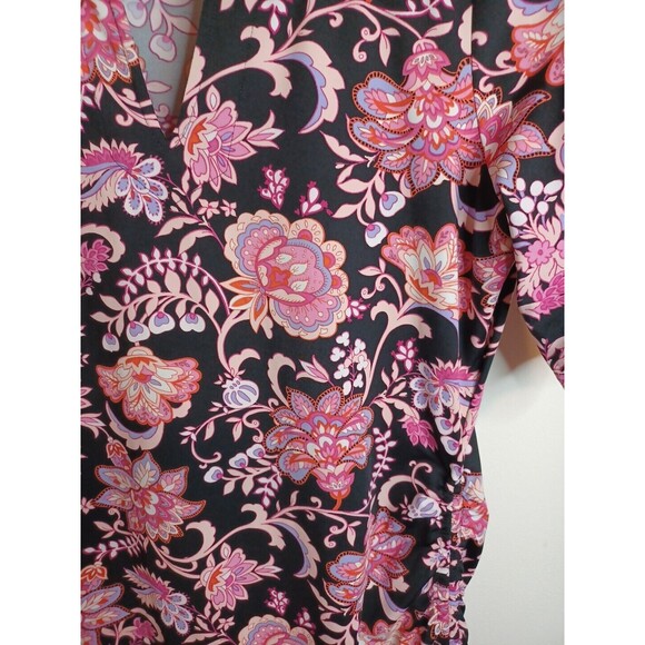 Lands End Knit Pullover Top S Pink Floral Shortsleeve V Neck Spandex Stretchy - Picture 8 of 13